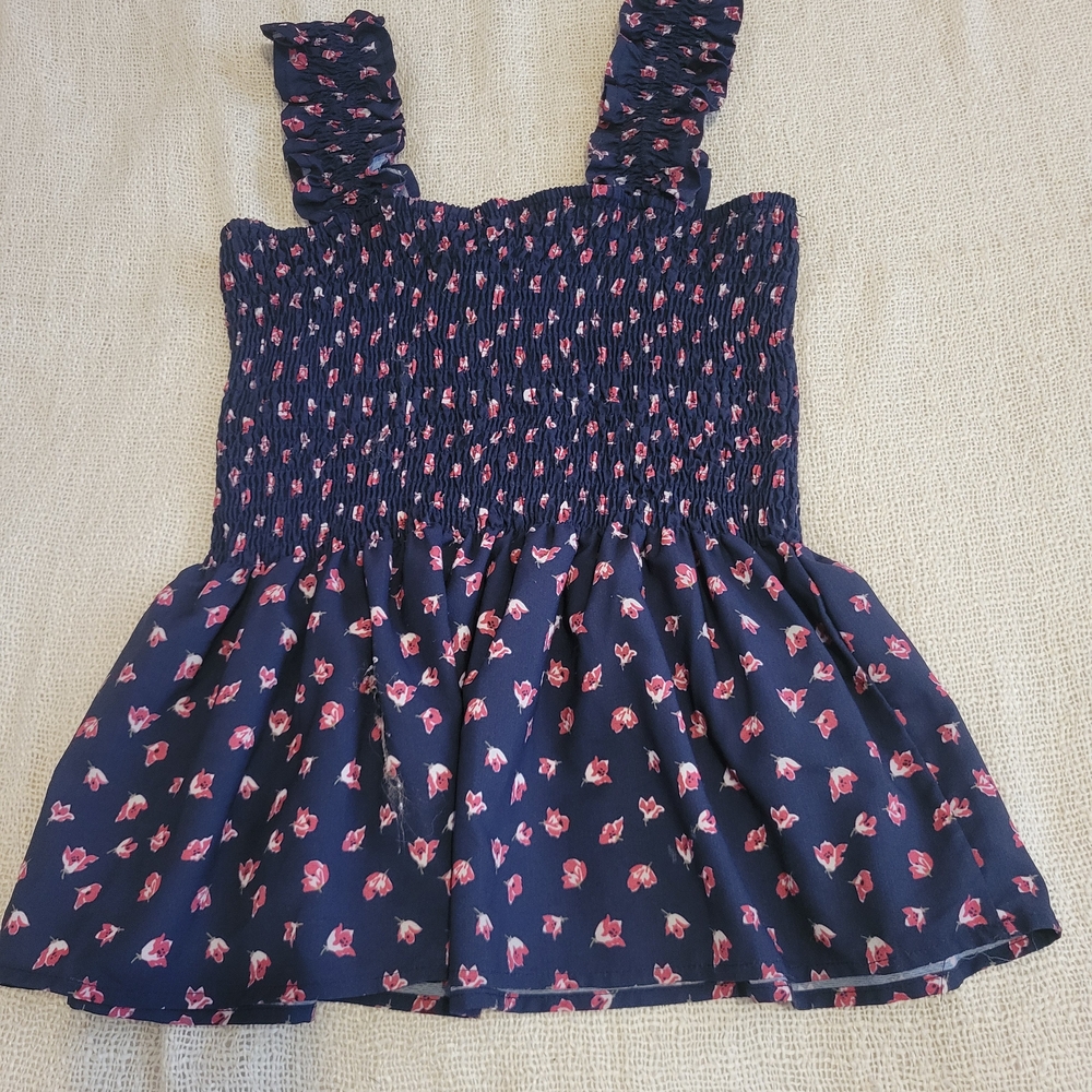 Amazon Navy and Pink Floral Smocked Tank Top